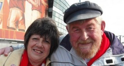 Margaret and David Waterland outside the Emirates 