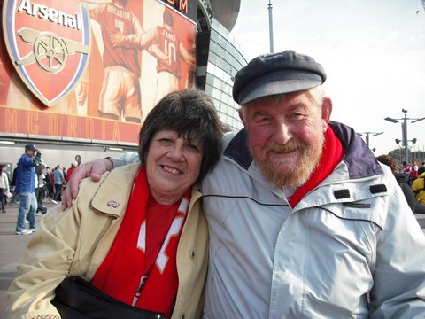 Margaret and David Waterland outside the Emirates 