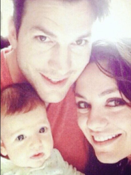 Ashton and Mila Kutcher and baby