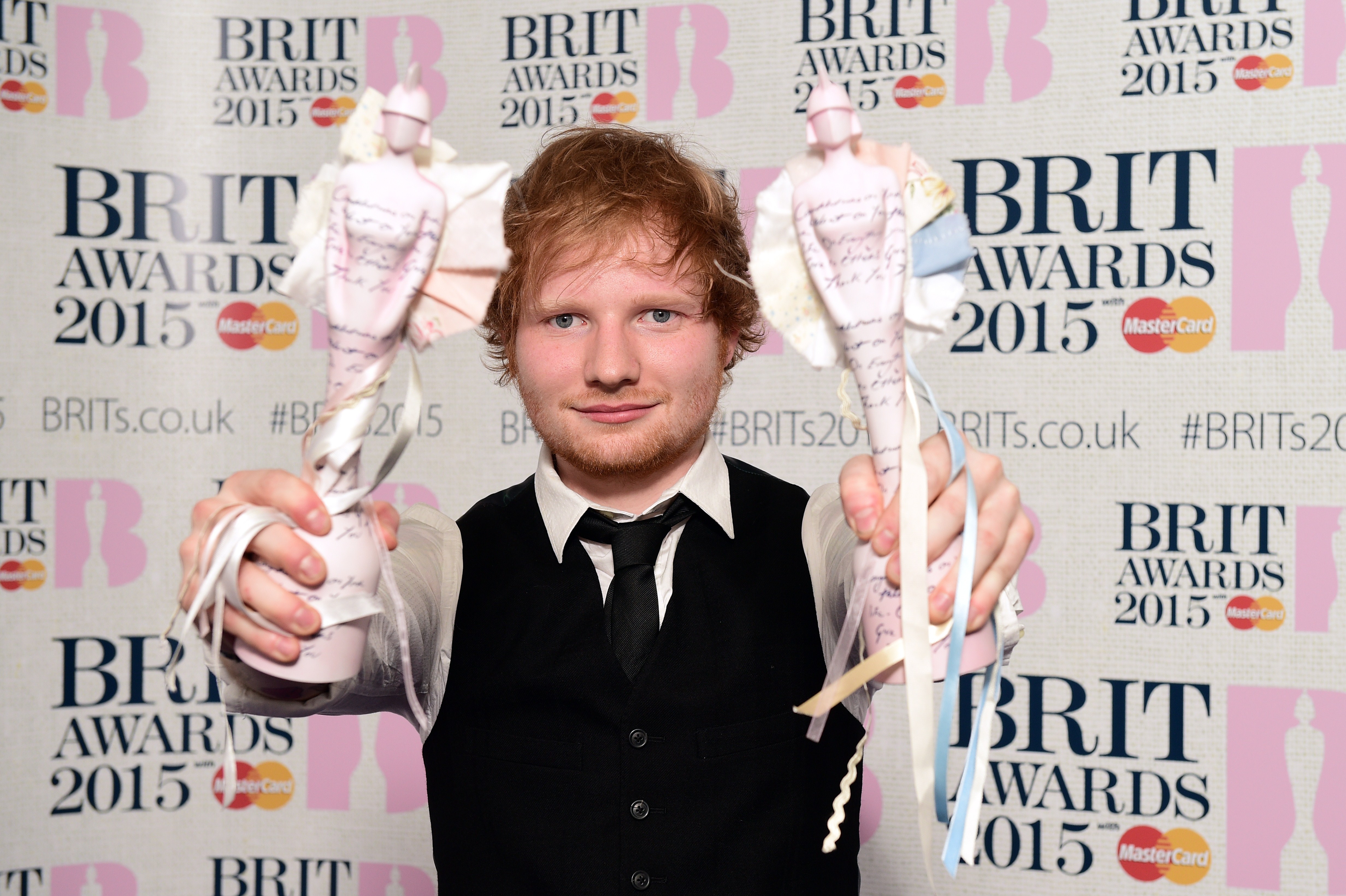 Ed Sheeran BRIT Awards 2015 Backstage