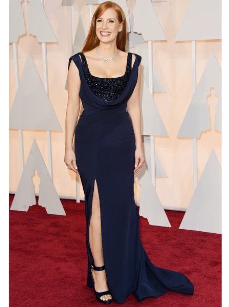 Jessica Chastain in a blue dress on the red carpet
