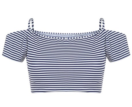 New Look Stripe Bardot Neck Bikini Top, £12.99