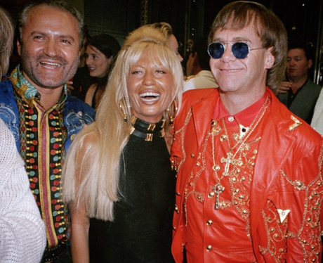 Gianni Versace, Donatella Versace and Elton John b