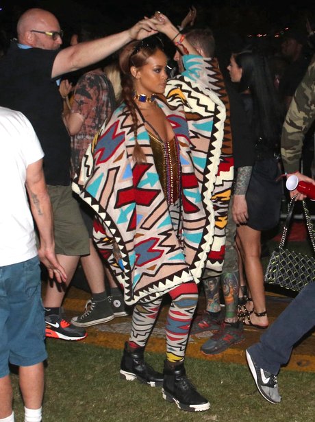 Rihanna Colourful Coat Coachella 2015