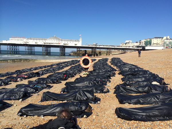 Body bag stunt on Brighton Beach