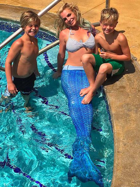 Britney Spears mermaid with two sons