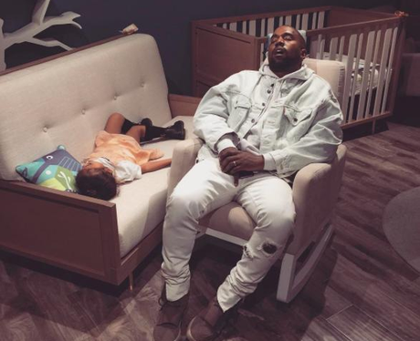 Kanye West and North taking a nap