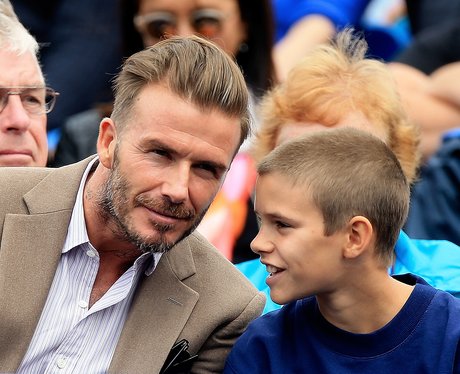 David Beckham and Romeo Beckham enjoy the tennis at Queen's Club ...