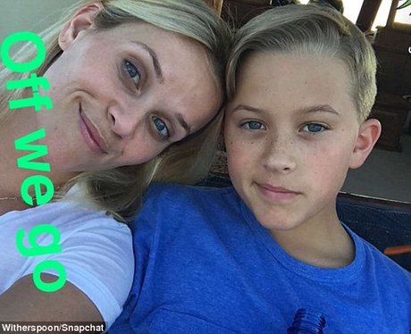 Reese Witherspoon and her son on holiday