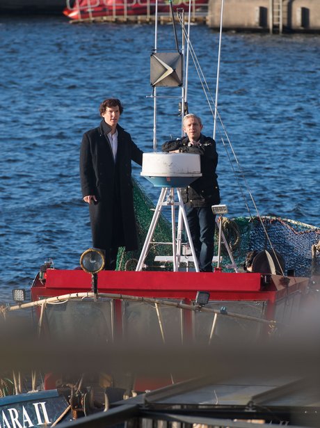 Benedict Cumberbatch and Martin Freeman filming Sh