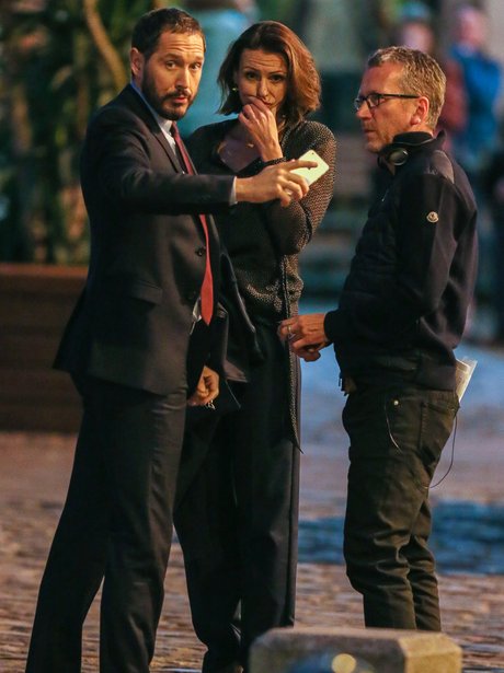 Suranne Jones on set filming Doctor Foster