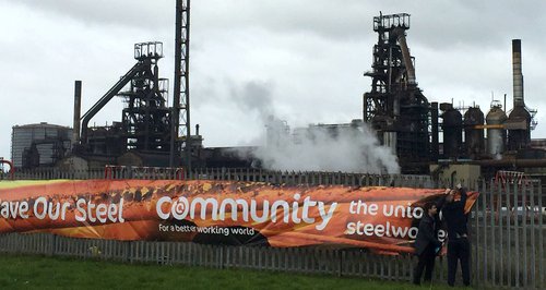 Save Our Steel banner at Port Talbot