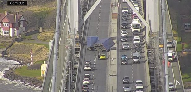 Lorry tipped over on Forth Road Bridge