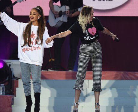 Ariana Grande with Miley Cyrus live during One Lov