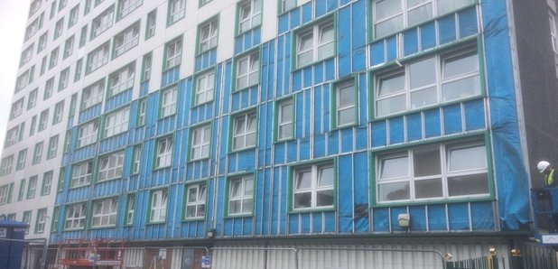 Horatia House Portsmouth cladding being removed