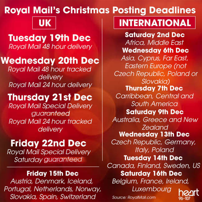 Royal Mail Christmas Post Deadlines CORRECTED