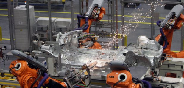 A robot building a car