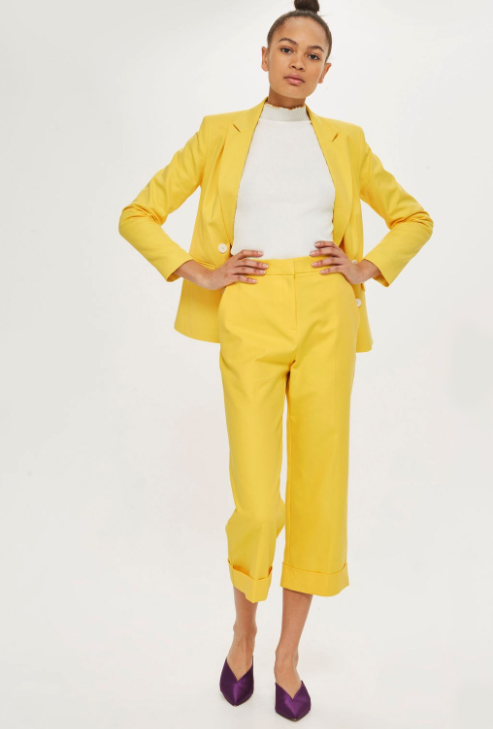 Topshop Slouch Straight Leg Trousers In Yellow  ModeSens