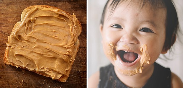 Baby eating peanut sales butter