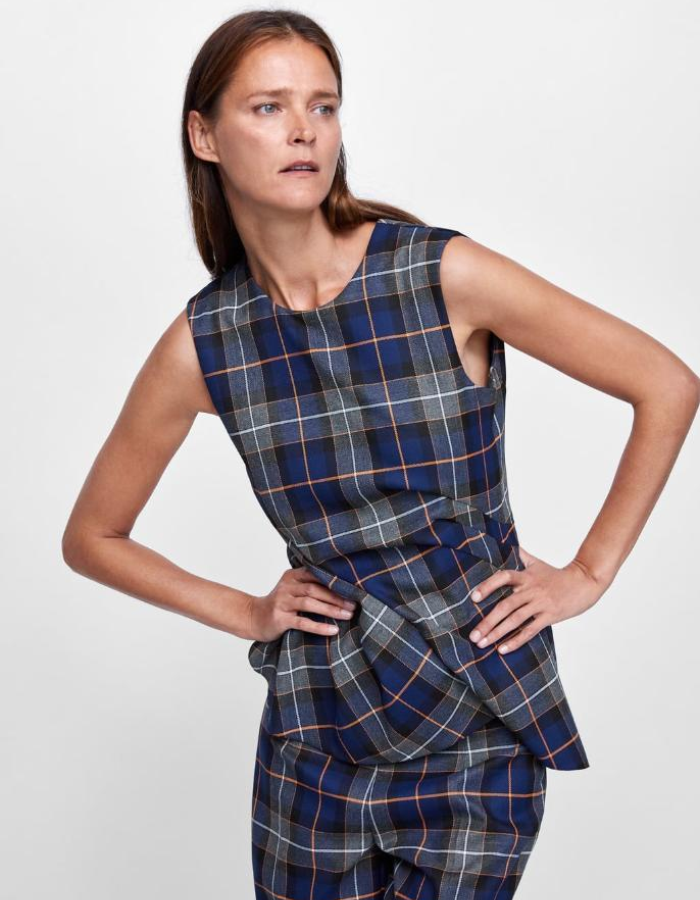 ZARA Grey Checked Plaid High Waisted Skinny Kick Flare Ankle