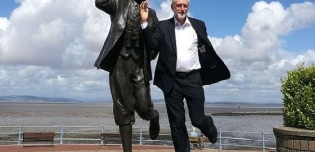 Jeremy Corbyn at the Eric Morecambe statue