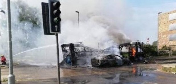 Cambridge busway crash and fire