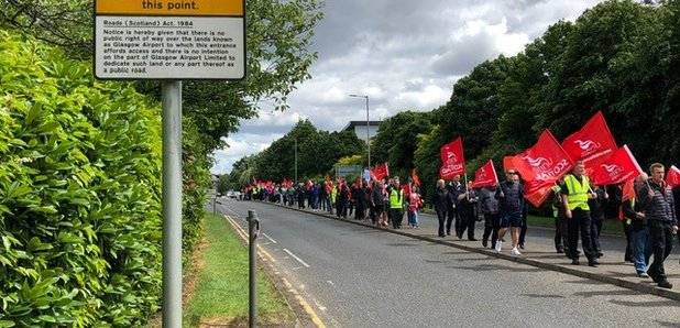 Unite members walk out at Glasgow Airport