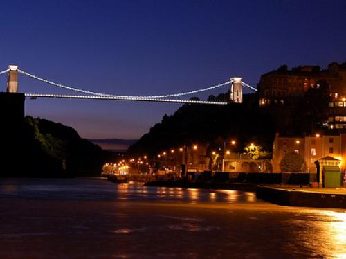 Clifton Suspension Bridge illuminated at night
