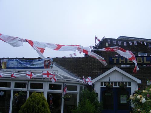 England flags outside Bedford pub